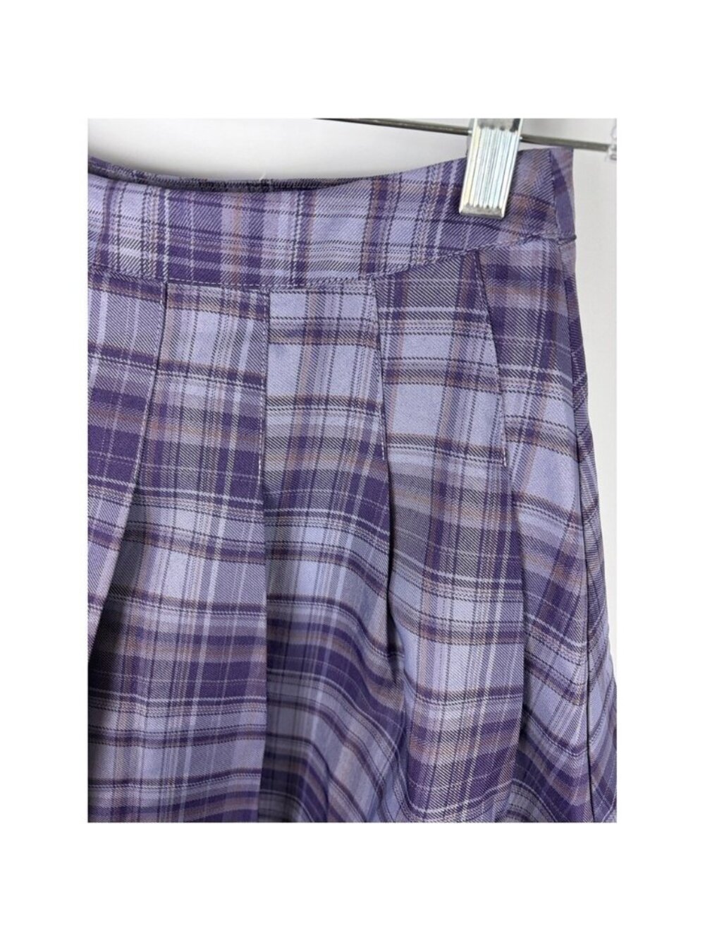 Purple Plaid Pleated Mini Skater Skirt XS Y2K - Picture 2 of 2